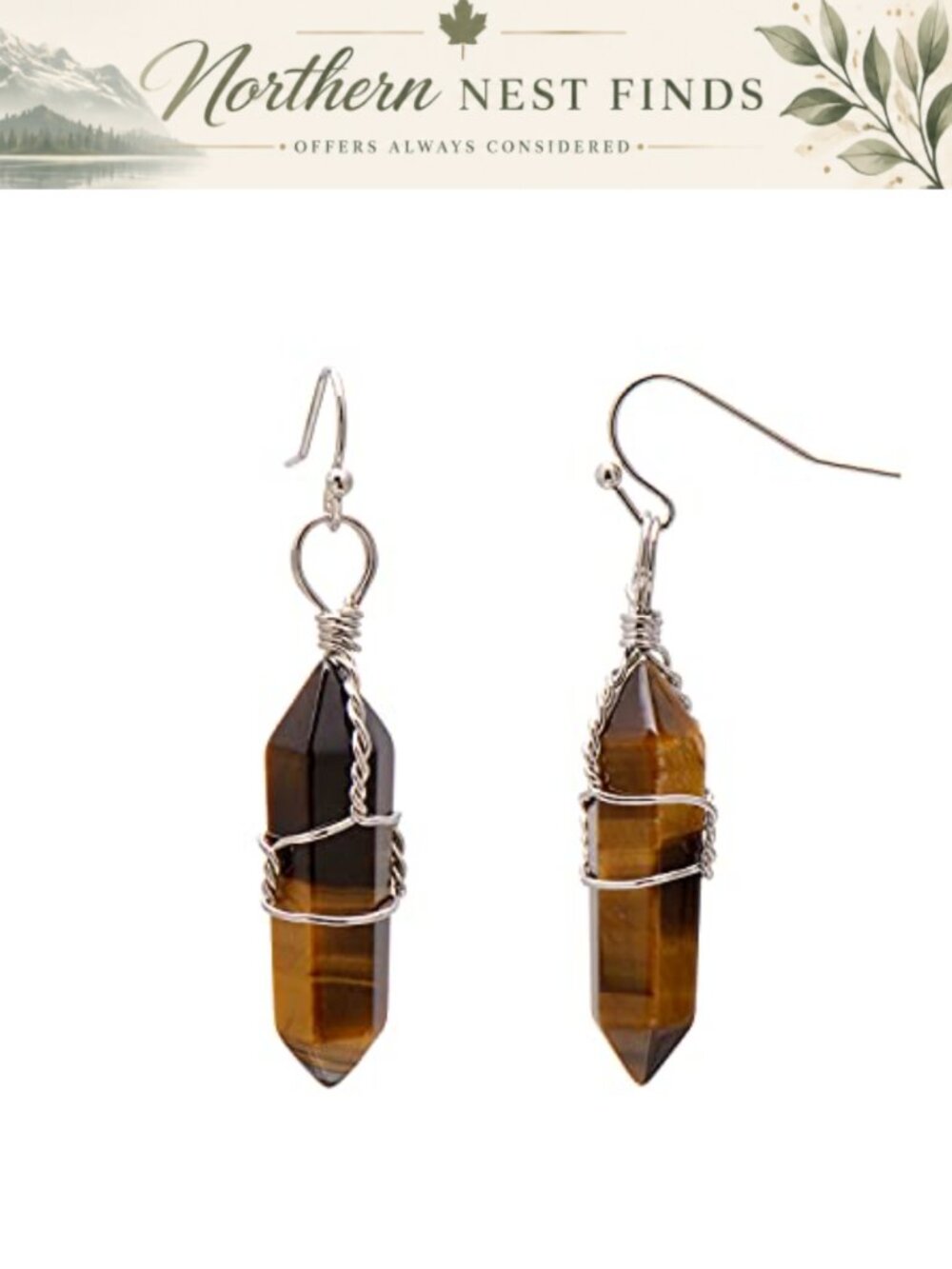 Handmade Tiger Eye Crystal Point Earrings Reiki Healing French Wire